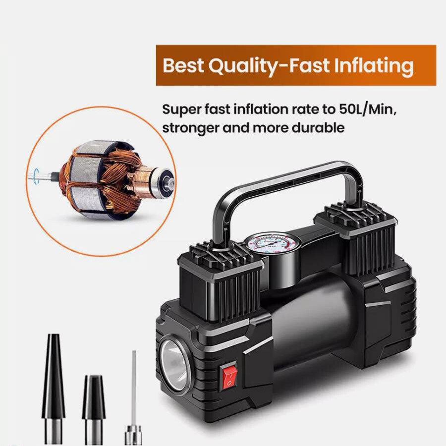 Heavy Duty 12V Portable Air Compressor - 150 PSI Tire Inflator For Cars, Bikes & More
