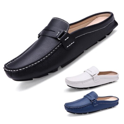 Men's Slippers Leather Loafers Moccasins Outdoor Non-slip Casual Driving Shoes