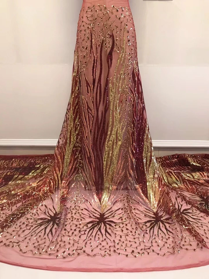 5 Yards Full Sequins African Lace Fabric Mesh Tulle Nigerian Wedding Dress Fairy - image 4 of 4