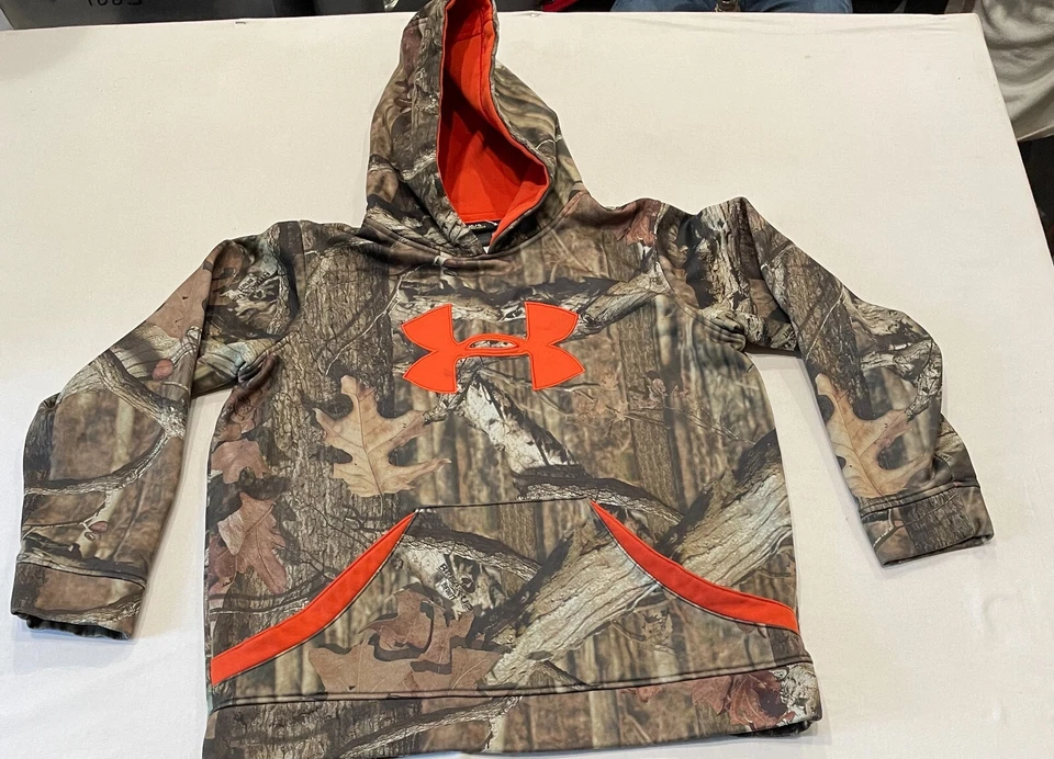 Under Armour Storm 连帽衫男孩 L 迷彩橙色迷彩宽松套衫 — 第 2/4 张图片