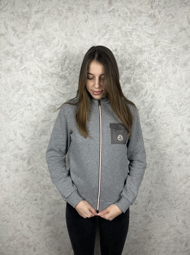 Moncler Kids Nylon Pocket Grey Zip Up Hoodie Size 14/164