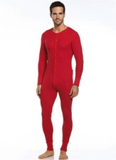Mens Version.button Front Union Suit Combinations High in Classic Red O