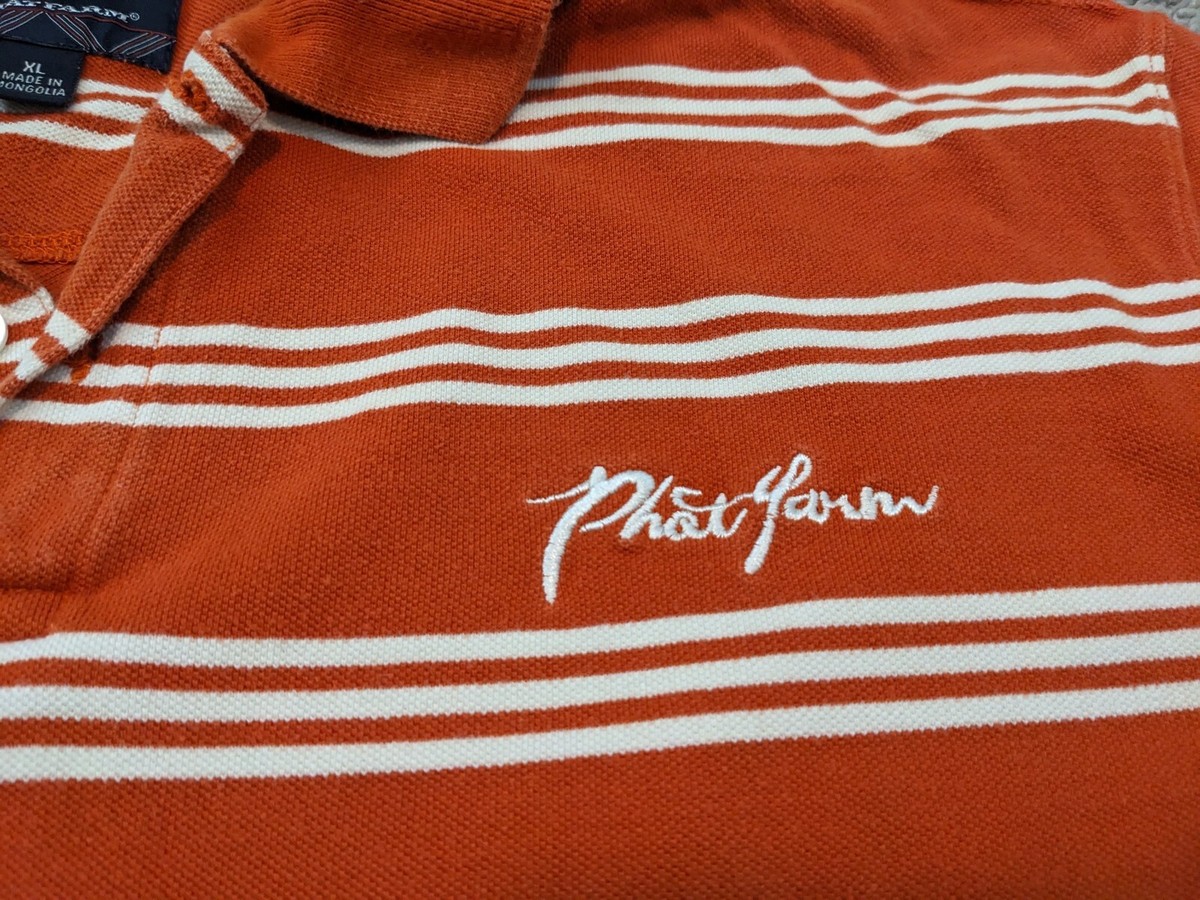 Phat Farm Polo Shirt Mens Extra Large Striped Orange Casual
