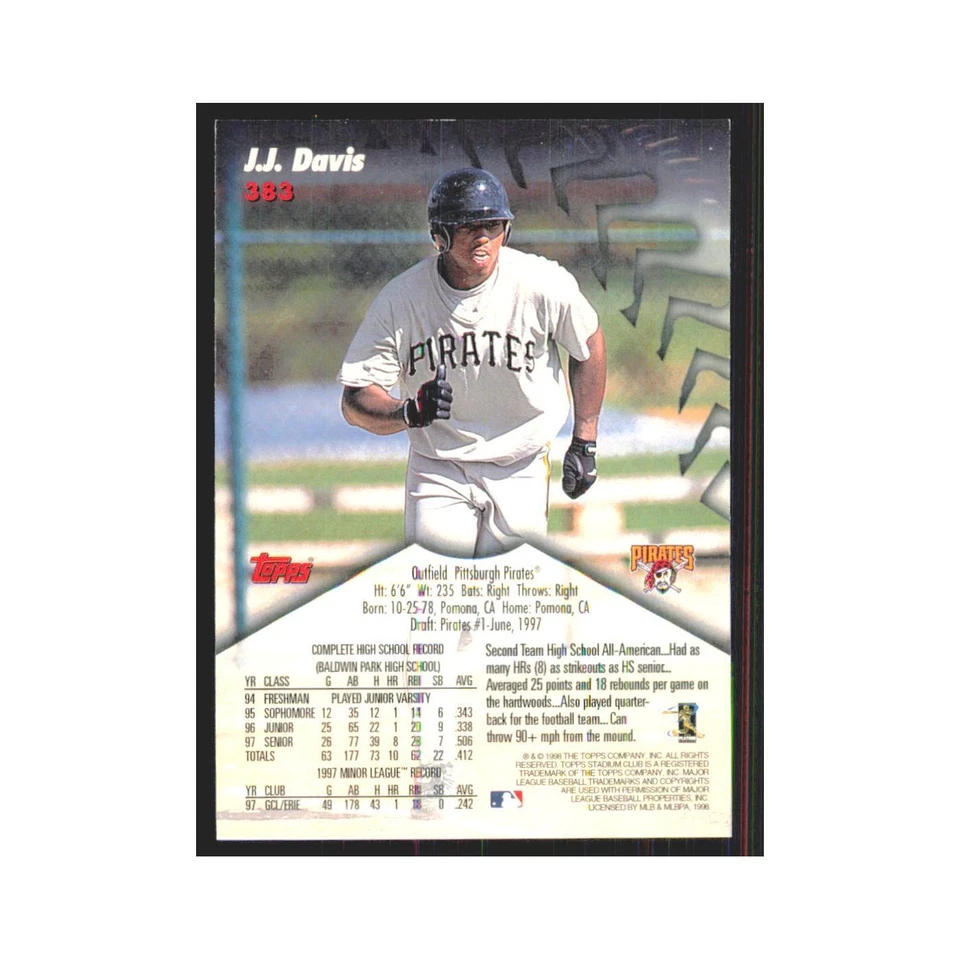 1998 Stadium Club J.J. Davis Pirates #383 - Image 2 of 3