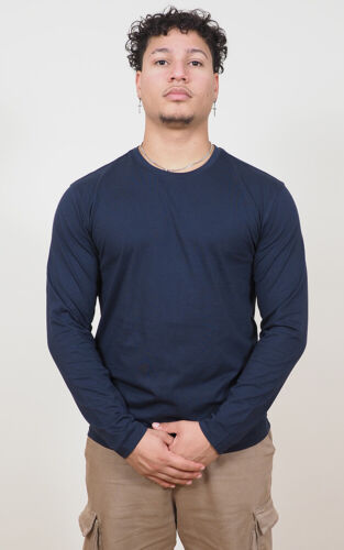 Mens Long Sleeve Cotton T-Shirt Regular Fit Crew Neck or Henley Top Lounge Work - Picture 3 of 72