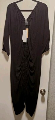 ZERO + Maria Cornejo Kiara Midi Dress Runched NWT Women's 3X Black 3/4 Sleeves 