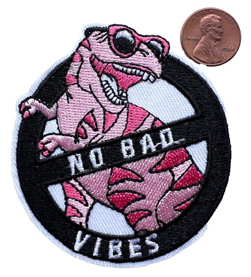 NO Bad Vibes Embroidered Patch Iron On Happy Dinosaur Mood Appliqué BL228