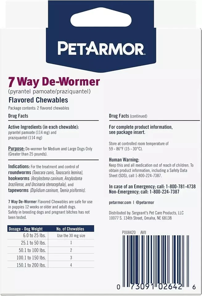 7 Way De-Wormer for Dogs, Oral Treatment for Tapeworm, Roundworm & Hookworm in L - Image 3 of 4