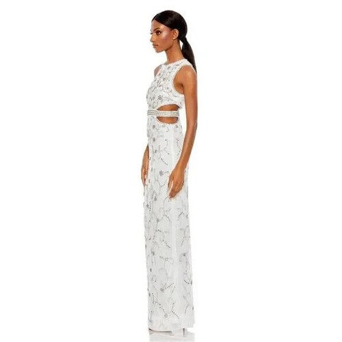 Mac Duggal 10873 White Beaded Sleeveless High Neck Cut Out Gown Size 4 AS IS - Picture 2 of 23
