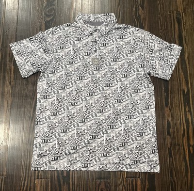 Pins And Aces Polo Shirt Men s Large Gray White Polyester 