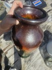 LARGE 14" VINTAGE MAJOLICA GLAZE GOLD METALLIC LAVA ART POTTERY VASE — photo 2