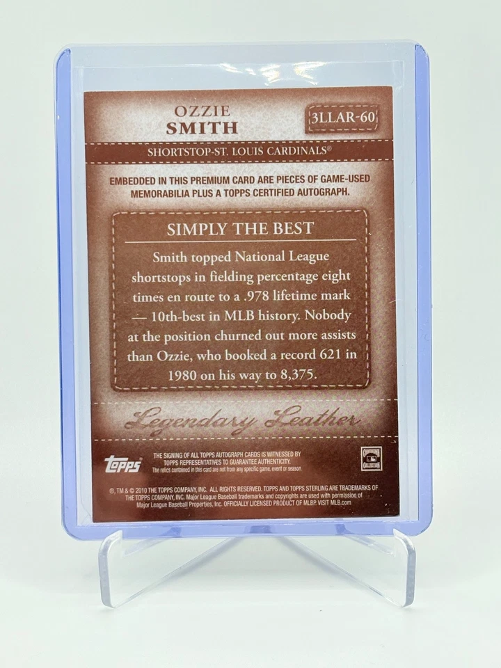 Topps Sterling Ozzie Smith 2010 triple reliquia automática 9/10 - Cardinals Foto 2 de 2