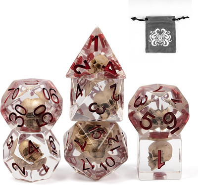 Skull DND Dice Set, Resin D and D Dice Set with Storage Pouch for RPG and Other 