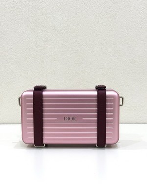 AUTH Dior x RIMOWA Pink Aluminum Personal Clutch Box Crossbody Shoulder Bag