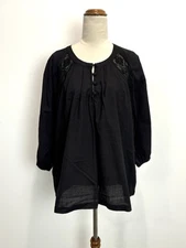 M A Dainty Womens Top 12 L Black Puff Sleeve Crochet Details Tunic Formal Witchy