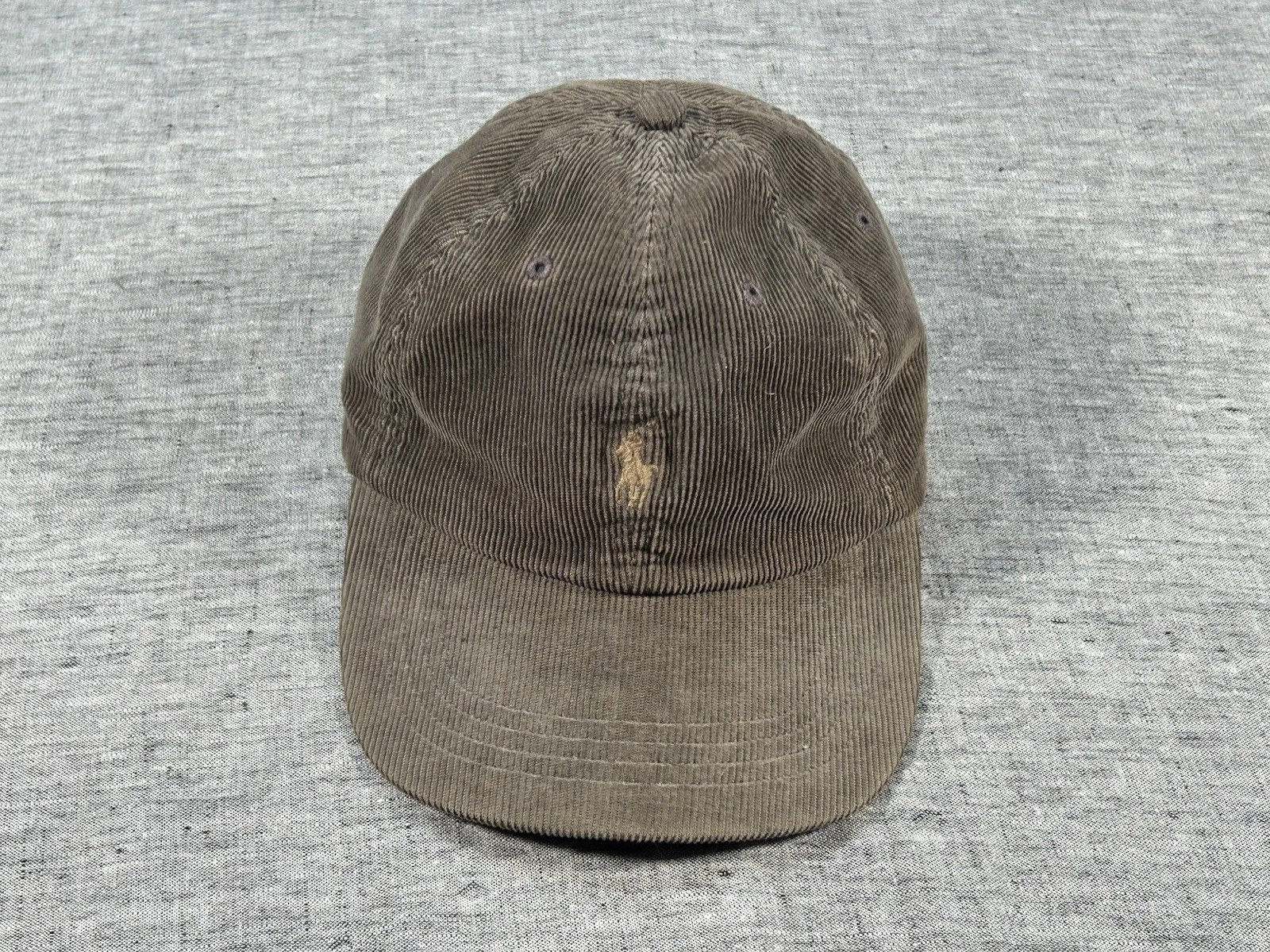 Vintage Polo Ralph Lauren Corduroy Hat Cap Adult Grey Adjustable Leather Strap