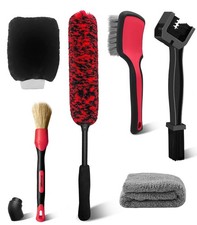 6PCS Motorcycle Cleaning Kit, Bendable Wheel Tire Brush,Black/Red