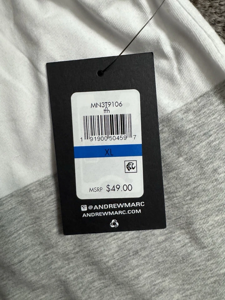 NUEVO CON ETIQUETAS Andrew Marc Sport Rugby Rayas Cuello Redondo Camiseta sin Mangas Gris y Blanco Talla XL NUEVO Foto 3 de 4
