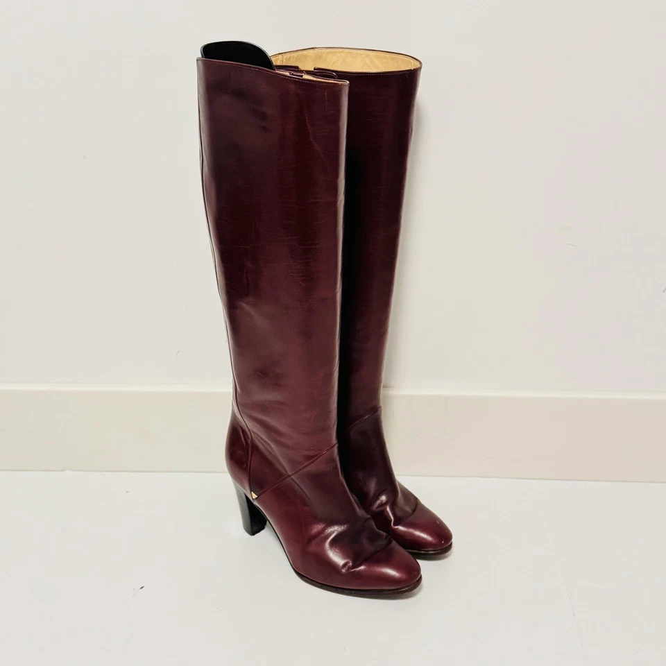 Gucci ботинки женщин 5 бордовый кожаный езды высокий колена высокий каблук винтажный роскошь - Изображение 2 из 4