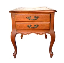 Vintage HAMMARY Solid Walnut Leather Top Country French Provincial End Table