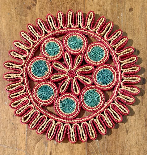 Colorful Woven Round Trivets Kitchen Raffia Hot Pads Wall Vintage Boho Set of 5 image 2
