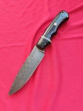 9,5" CFK Top Quality, Full Tang, Damascus Steel Everyday Knife w/ Leather Sheath
