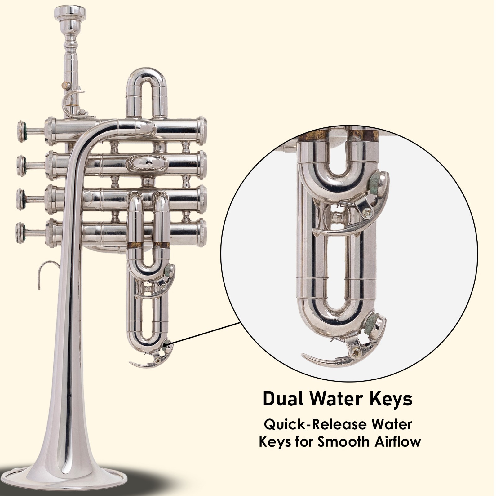 QUEENBRASS/ Piccolo trumpet nickel and finish with hard case and MP..