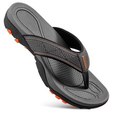 Mens Leather Flip Flops with Arch Support Comfortable Cushion Thong Sandals L...