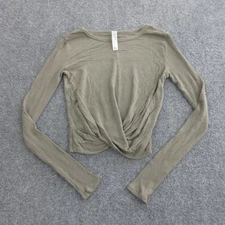 Alo Yoga Shirt Womens XS Green Long Sleeve Twist Front Crop Top Modal Ribbed