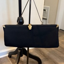 Vintage Black Evening Clutch with Jeweled Gold Clasp