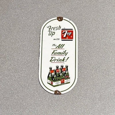 VINTAGE 7UP SODA COLA DOOR PALM PUSH PORCELAIN SIGN CAR GAS OIL TRUCK MOTORCYCLE