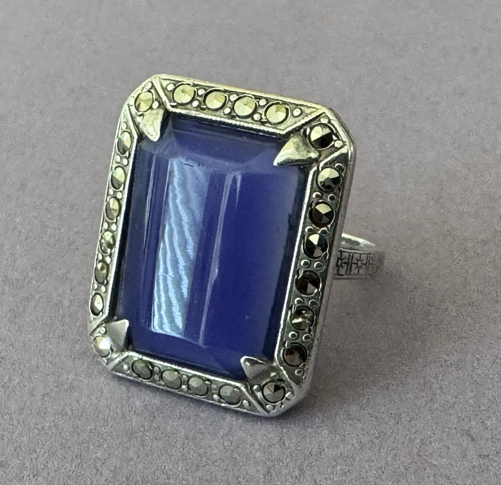 Large Rectangular Face Blue Lapis Lazulli Marcasi… - image 1