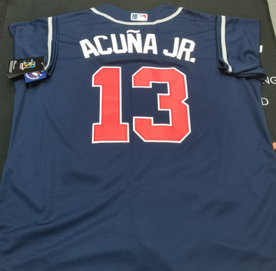 #ad #ad Ronald Acuna Jr. #13 ATL Navy Cool Base Sewn Stitched Jersey. $46.99