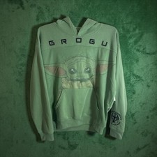 Star Wars Mandalorian Hoodie Mens L Green Grogu Baby Yoda Graphic Pullover NWT