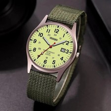 Men's Military Army Luminous 24 Hours Dial Nylon Strap Date Quartz Wrist Watch