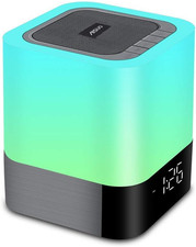 Aisuo Night Light-5 in 1 Bedside Lamp with Bluetooth Speaker, 12/24H Digital Cal