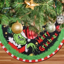 New 48" Grinch Merry Christmas Felt Tree Skirt Fabric Holiday Decor Santa