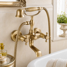 Antique Brass Wall Mount Bathtub Faucet Hand Spray Shower Mixer Tap hwzh416