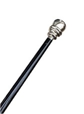 Unused Weighted Silver Top Black Wood Brass Tip Swagger Knob Walking Stick Cane