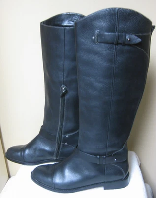 Halogen Black Knee-Hi Riding Boots Genuine Leather Zipper Sides Size 9 - Image 1 of 4