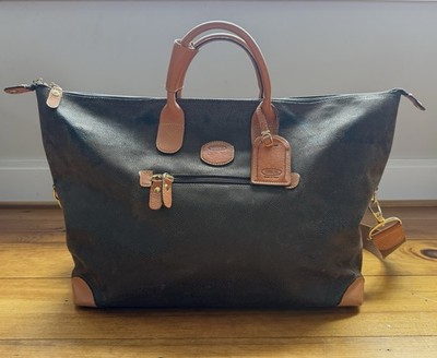 Bric's Life Cargo 18'' Black Brown Duffle Bag Nylon Leather Trim Shoulder Strap