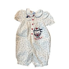 Vintage OshKosh B'gosh 24M Polka Dot Baby Romper Made in USA Puff Sleeve Sailor