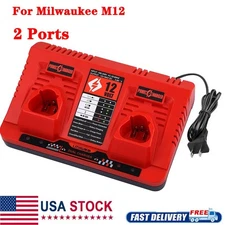 Dual Charger for Milwaukee M12 12V Li-ion 48-11-2401 48-11-2420 Charger