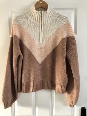 French Connection Schöner Pullover Alpaka Mischung Reißverschluss Colour Block Größe L.