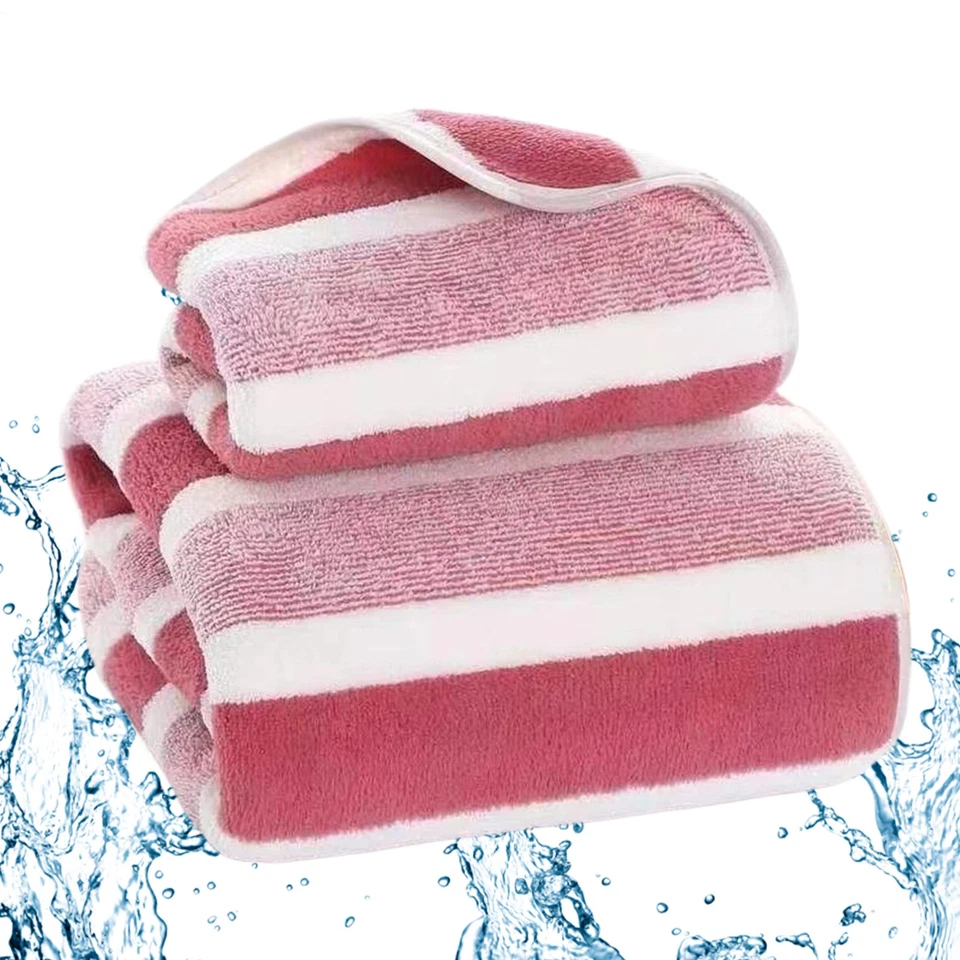 Juego de 2 toallas de baño a rayas altamente absorbentes para adultos 2 tamaños Foto 4 de 4