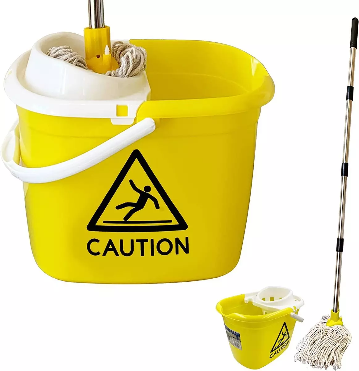 Mop Bucket Set 12L Wringer Cotton Head Handle Industrial Caution Floor  Cleaning