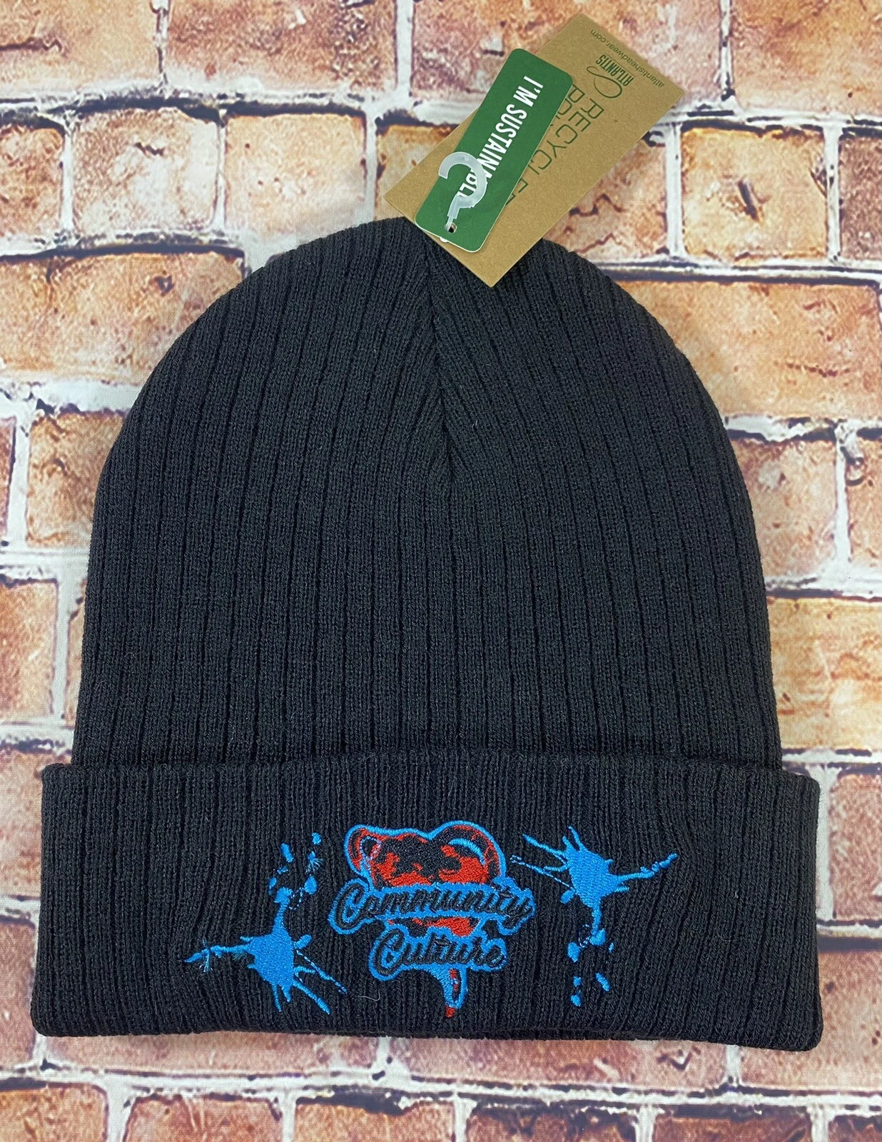 New!! Community Culture Black Ribbed Knit Beanie