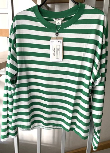 Damen T-Shirt Gr. M, Monki, grün/weiß gesteift. Modal