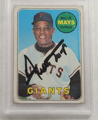 Rare 1969 WILLIE MAYS Signed Topps Baseball Card-HOF-GIANTS-PSA 9