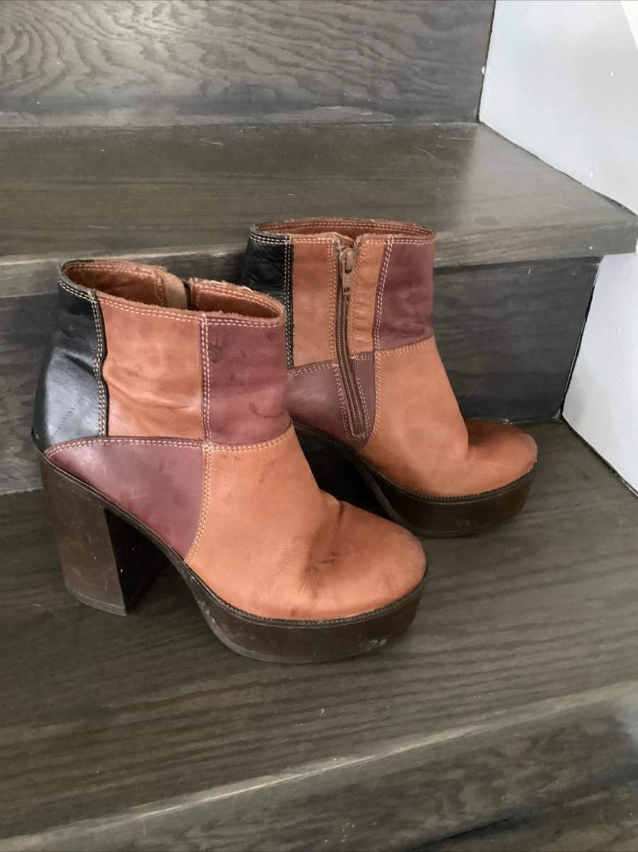 Vtg Leather Patchwork Steve Madden Platform Boots Bratz Chunky Y2K